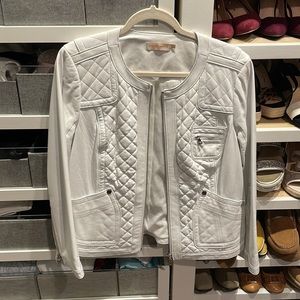 Tory Burch white leather jacket with silver zipping